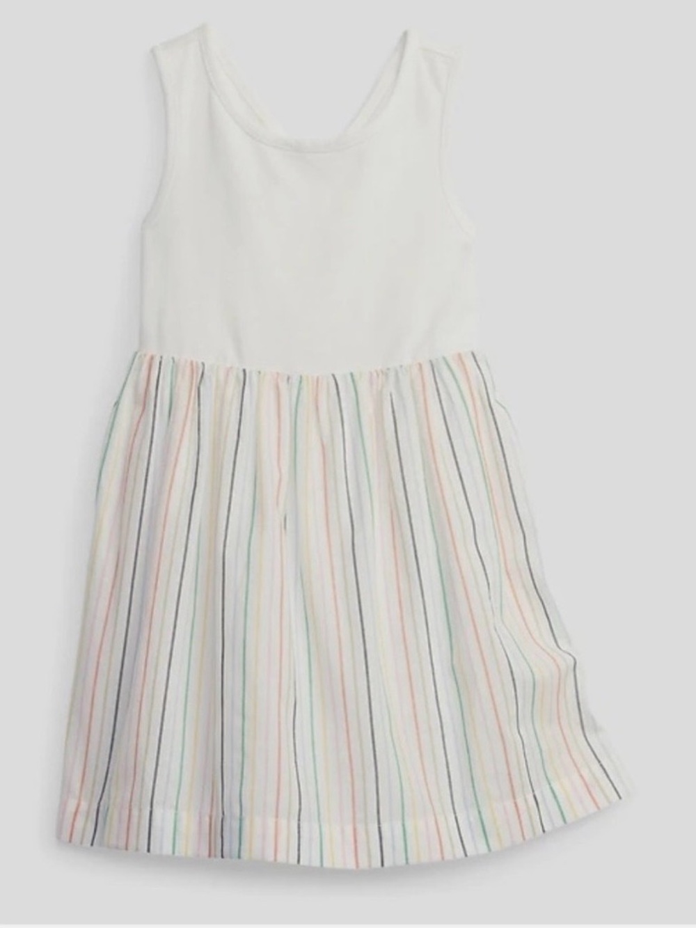 GAP White Tank Dress with Pastel Multi-Stripe Skirt